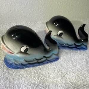Vintage Anthropomorphic Whales on Waves Made in Japan Salt and Pepper Shakers